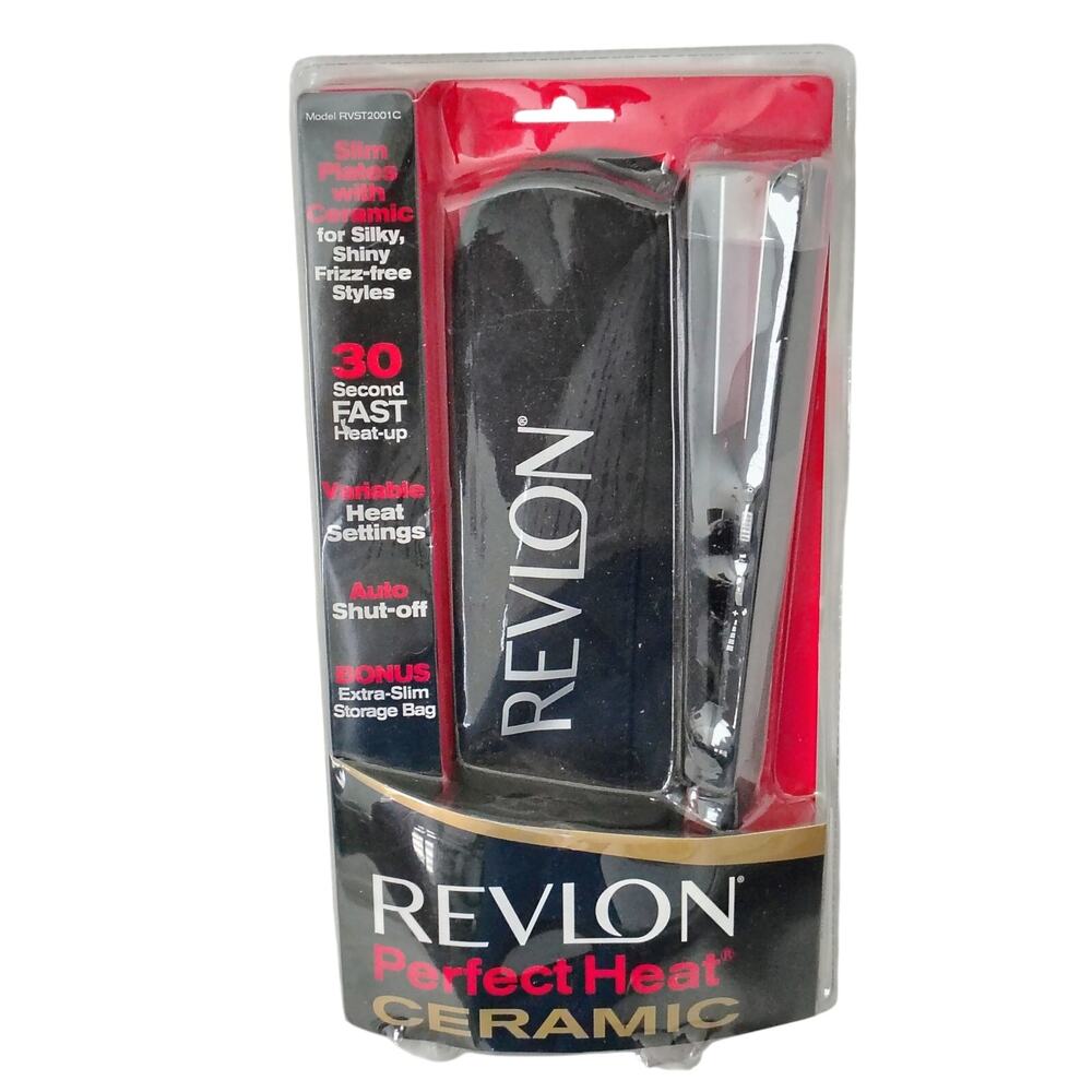 Revlon Ceramic 1" Slim Flat Iron Perfect Heat Travel Bag Black NEW RVST2001C